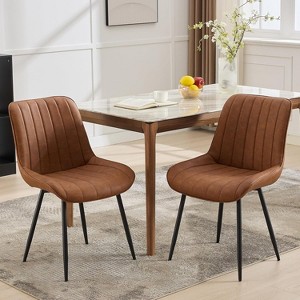 Dining Chairs Set of 2, Upholstered PU Leather Kitchen & Dining Chairs with Whale Backrest,Chair with Padded Seat and Metal Legs for Restaurant/Cafe - 1 of 4