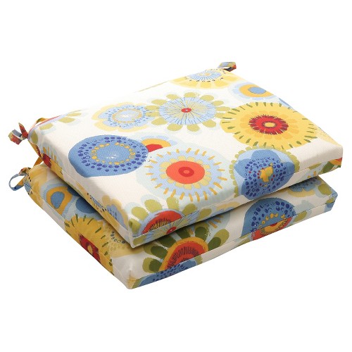 Outdoor 2-Piece Chair Cushion Set - Blue/White/Yellow Floral