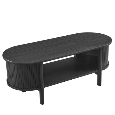 Cadence Black Oval Wood Coffee Table with Storage