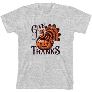 Give Thanks Turkey & Pumpkin Youth Crew Neck Short Sleeve Tee - 1 of 2