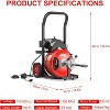 100ft Drain Cleaning Machine, Auto Feed Electric Drain Auger with 6 Cutters & Foot Switch, Portable Sewer Snake for 2" to 4" Pipes, Red - 2 of 4