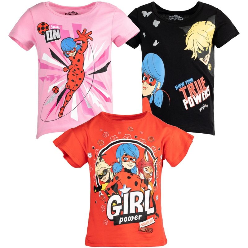 Miraculous Rena Rouge Cat Noir Ladybug Girls 3 Pack T-Shirts Little Kid to Big Kid, 1 of 10
