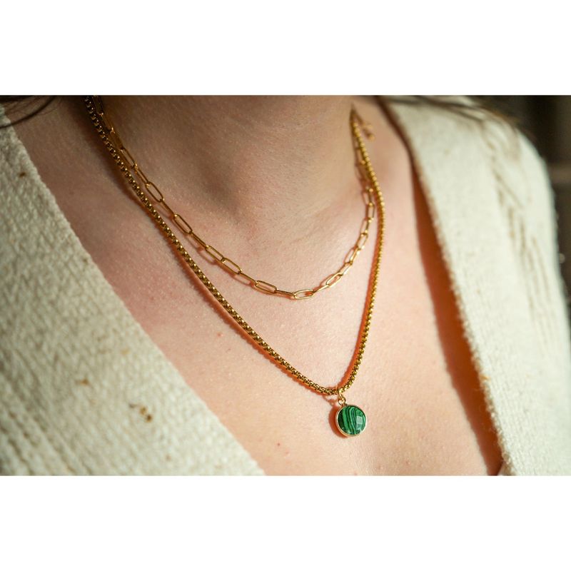 Gold Plated Paperclip Chain & Malachite Pendant Necklace Set 2 pc - ETHICGOODS, 2 of 4