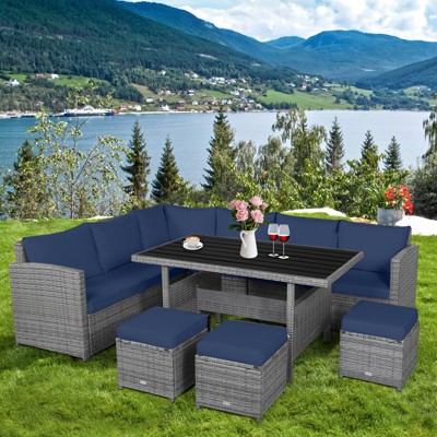 Navy Cushioned 7-Piece Outdoor Wicker Conversation Set