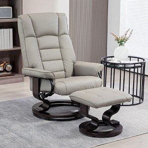 CIPACHO Faux Leather Recliner with Ottoman Swivel Recliner Chair and Ottoman with High Back and Wood Base Brown - 1 of 4
