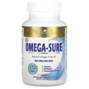 Paradise Herbs Omega Sure, Premium Omega-3 Fish Oil, 1,000 mg, 60 Pesco Vegetarian Softgels - 1 of 2