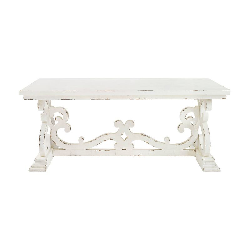 Christos Transitional Coffee Table Decorative Scrollwork Double Pedestal Distressed White - Powell, 3 of 9