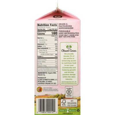 Clover Sonoma Fresh Organic Pastured Raised Whole Milk - 0.5gal