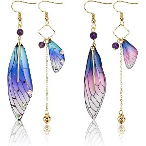 Enchanted Fairy Wing Earrings - Asymmetric Butterfly Design with Crystal Accents for Ethereal Bridal Style - 1 of 4