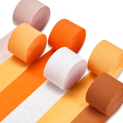 PartyWoo Crepe Paper Streamers Burnt Orange Pumpkin Ivory White 6 Rolls 492 ft 1.8 Inch x 82 Ft Roll
