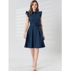 Allegra K Women's Cotton Ruffled Cap Sleeve Tie Waist Button Casual Office Shirt Dress - 3 of 4