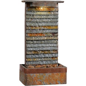 Stave 19" High Small Rustic Zen Indoor Outdoor Decor Slate Stone Tabletop Fountain with Light LED Waterfall Outside Garden Patio - 1 of 4