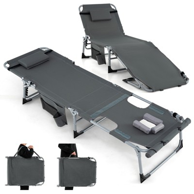Tangkula Outdoor Folding Chaise 5-Position Lounge Chair w/ Face Hole & Adjustable Footrest