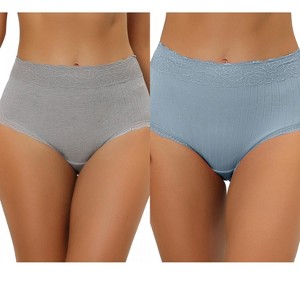 Allegra K Women's High Waist Tummy Control Comfortable Lace Trim Ribbed Brief 2 Packs - 1 of 4
