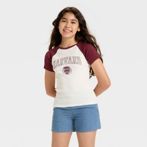Girls' Harvard Raglan Short Sleeve T-Shirt - Off-White - 1 of 4
