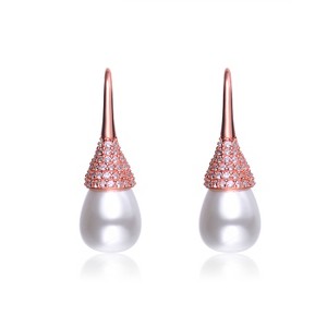 Guili Sterling Silver Clear Cubic Zirconia and Pearl Bulb Earrings in Elegant, Golden, or Rose Glow for a Timeless, Graceful, and Luxurious Sparkle - 1 of 3