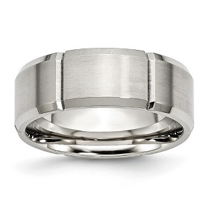Black Bow Jewelry Men's 8mm Stainless Steel Grooved & Beveled Edge Standard Fit Band - 1 of 4