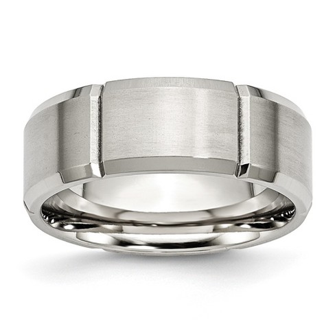 Black Bow Jewelry Men's 8mm Stainless Steel Grooved & Beveled Edge Standard Fit Band - image 1 of 4