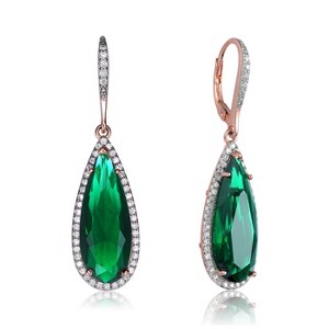 Guili Teardrop Leverback Earrings in Sterling Silver with CZ in Amber, Emerald, Sapphire, Gold & Rose Gold – Vibrant Sparkle for Luxe Appeal - 1 of 3