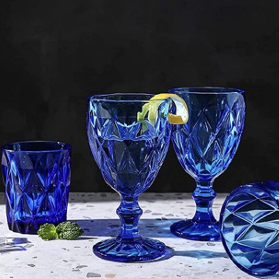 Cobalt Blue Vintage Glass Goblet Drinkware Set, 9 oz, Set of 6