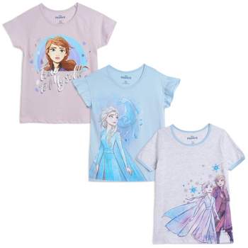 Disney Frozen Princess Anna Elsa Girls 3 Pack T-Shirts Little Kid to Big Kid