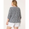Agnes Orinda Women's Plus Size V Neck Babydoll 3/4 Lantern Sleeve Casual Floral Flowy Blouses - 4 of 4