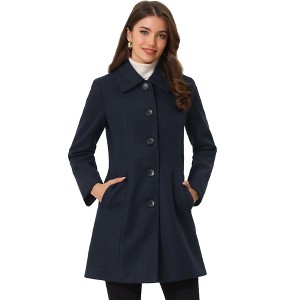Allegra K Women's Collar Long Sleeve Single Breasted Winter Long Coat - 1 of 4