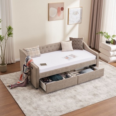 NicBex Twin Size Upholstered Daybed with 2 Drawers,Velvet Sofabed Frame with USB Ports for Bedroom,Living Room,Apartment