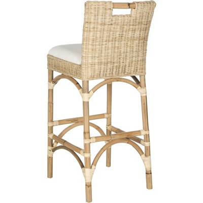 Natural Rattan and Bamboo Boho Bar Stool with Cushion