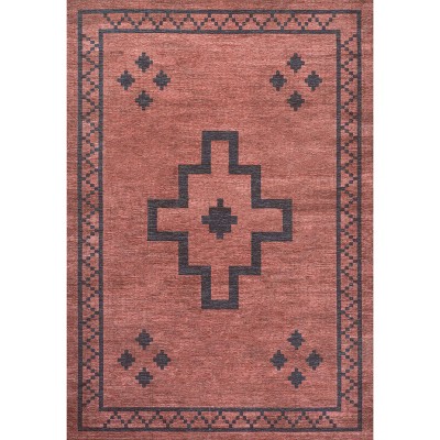 Korsa Red and Dark Gray Geometric 8' x 10' Washable Rug