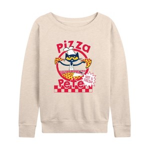 Women's - Pete the Cat - Papa Petes Pizza Lightweight French Terry Wide Neck Long Sleeve Shirt - 1 of 4