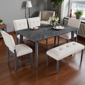 Mshliw 6-Piece Dining Table Set with Upholstered Chairs and Bench, Ash Veneer Top, Sofa Table,Rubberwood Legs, for Kitchen or Dining Room - 1 of 4