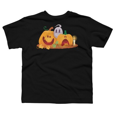 Boy's Design By Humans Halloween Cartoon Pumpkins And Ghost Cartoon Pumpkins And Ghost By VectorVillain T-Shirt