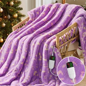 Inhand Heated Blanket Electric Throw - 50"x60" Cow Print Flannel Heating Blanket Throw Auto-Off 10 Heat Level Over-Heat Protection - 1 of 4
