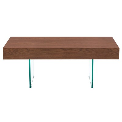 FURNIinspire Coffee Tables Walnut Colored MDF Coffee Table with Tempered Glass Legs for Living Room Bedroom Office, Dark Brown, 39.3"*21.6"*15"