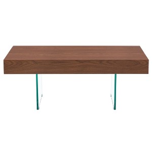 FURNIinspire Coffee Tables Walnut Colored MDF Coffee Table with Tempered Glass Legs for Living Room Bedroom Office, Dark Brown, 39.3"*21.6"*15" - 1 of 4