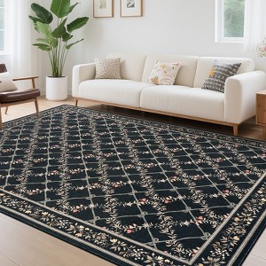 Washable Rug Modern Floral Geometric Area Rugs Soft Non-Slip Low Pile Carpet for Living Room Bedroom - 1 of 4