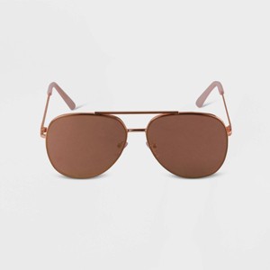 Women's Mirrored Aviator Sunglasses - A New Day™ Rose Gold: UV Protection, Metal Frame - 1 of 2