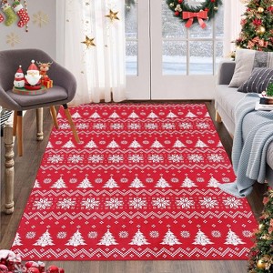 Boho Area Rug Christmas Tree Pattern Anti-Slip Rubber Backing Rug Non-Shedding Large Rugs Living Room Bedroom Dining,5' x 7',Red/White - 1 of 4