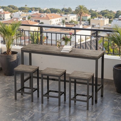 Oversart Modern Design Kitchen Dining Table, Pub Table, Long Dining Table Set with 3 Stools, Easy Assembly, Brown Gray