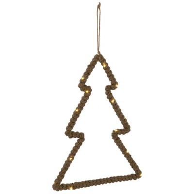Rustic Jute Wrapped Metal Pine Tree Silhouette with Fairy Lights