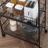 LunaLulinlk 3 Tier Rolling Kitchen Cart with Storage, 2 Sliding Fruit Basket, Microwave Cart with Side Hooks for Dining Room, Brown - 2 of 4