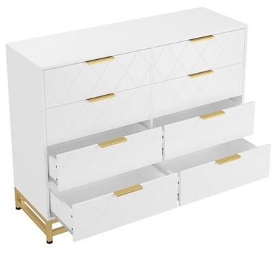 Dresser for Bedroom with 3/4/6/8 Drawer, TV Stand Wood Dressers Chest of Drawers with Wide Drawers and Metal Handles