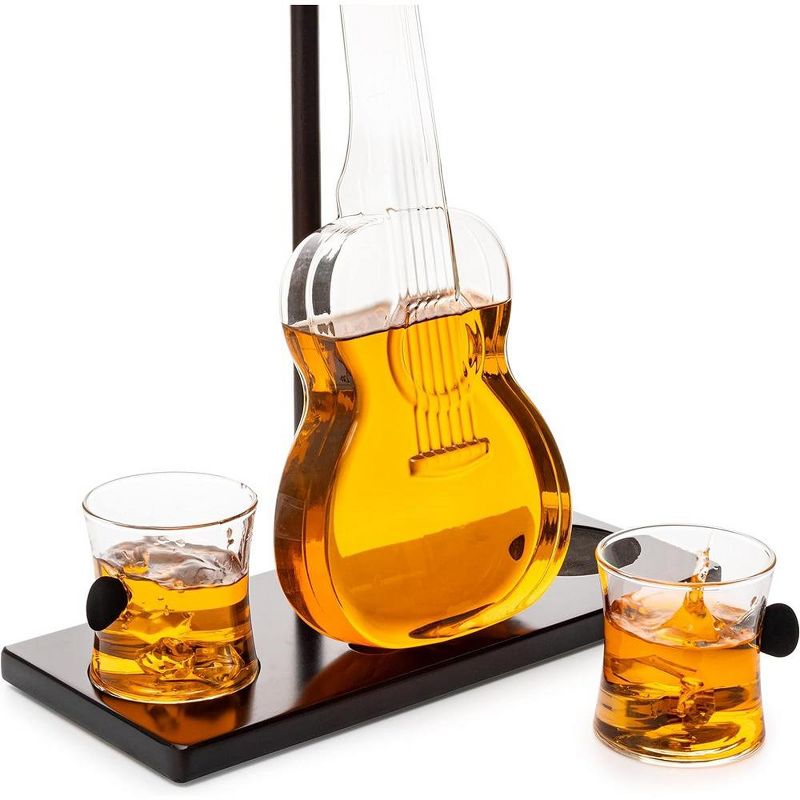 The Wine Savant Guitar Design Whiskey & Wine Decanter Set Includes 2 Whiskey Glasses, Beautiful Home Decor - 1000 ml, 3 of 8