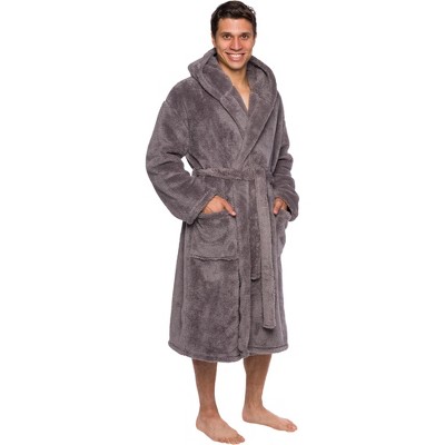 Ross Michaels - Men's Mid-length Plush Luxury Hooded Bathrobe - Dark ...