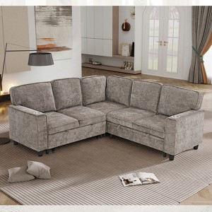 TiramisuBest 6-Seat Modular Corduroy Sectional Sofa, L-Shaped Couch with Footstool, Storage, Removable Covers, Olive Green - 1 of 4