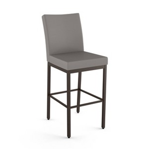Amisco Perry Upholstered Barstool Taupe/Dark Brown: 30" Fixed Height, Faux Leather, Steel Frame - 1 of 4