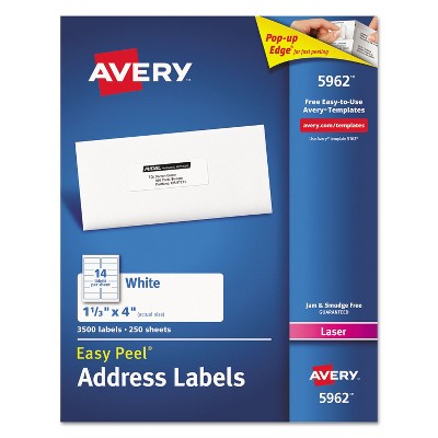 Avery Easy Peel Mailing Address Labels Laser 1 1/3 x 4 White 3500/Box 5962