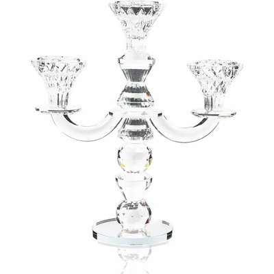 Okuna Outpost 3-Armed Crystal Glass Candlestick Holder (9 x 10 Inches)