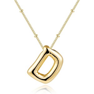 Chunky Balloon Initial Necklace 14K Gold Plated Non Tarnish Mom Gift Gold-D - 1 of 4